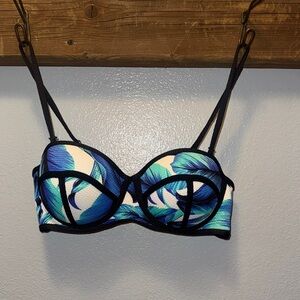 Blue and Black Floral Bikini Top